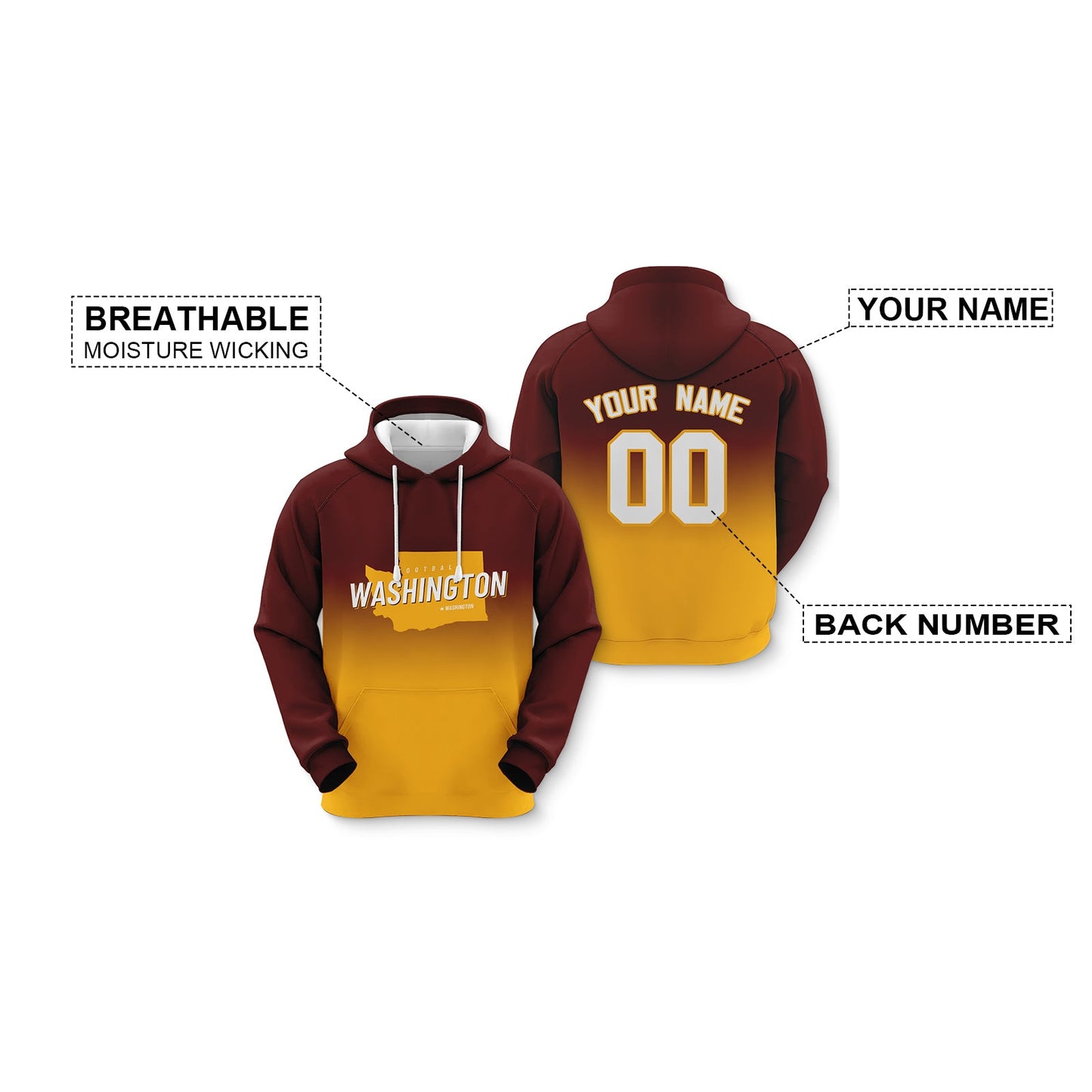 Custom Sports Pullover Sweatshirt City Washington Map Split Fashion Football Hoodie