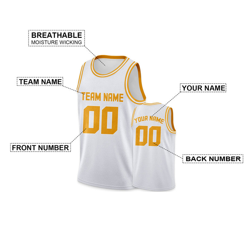 Custom White Gold Round Neck Rib-Knit Basketball Jersey