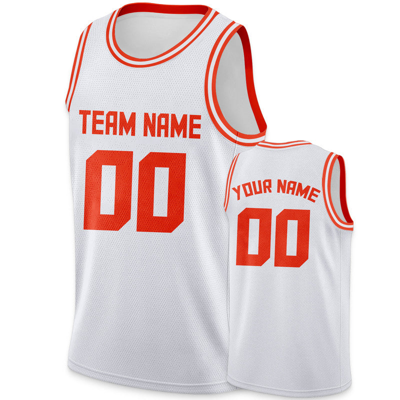 Custom White Orange Round Neck Rib-Knit Basketball Jersey