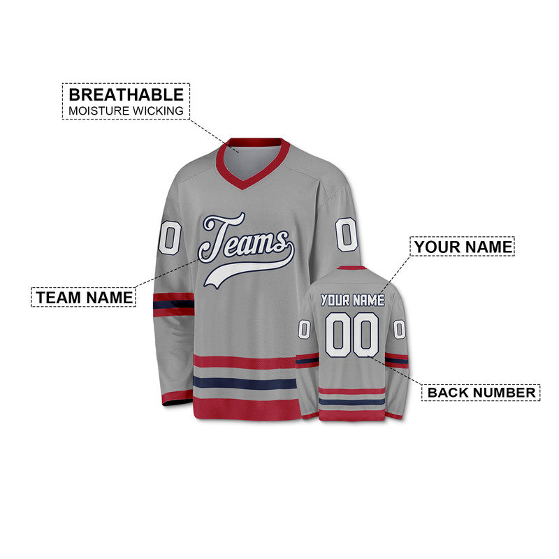 Custom  Gray White-Red Authentic Hockey Jersey