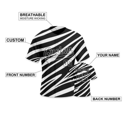 Custom Black White 3D Pattern Design Zebra And Peacock Authentic Baseball Jersey