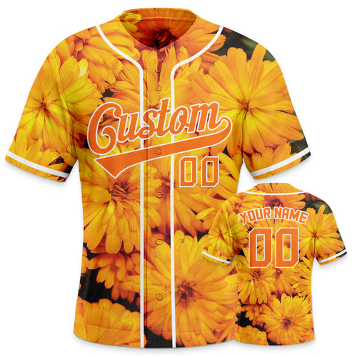 Custom Gold-White 3D Pattern Design Marigold Authentic Baseball Jersey