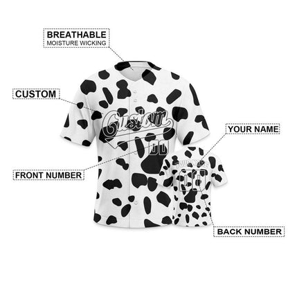 Custom Black White 3D Pattern Design Cow And Peacock Authentic Baseball Jersey