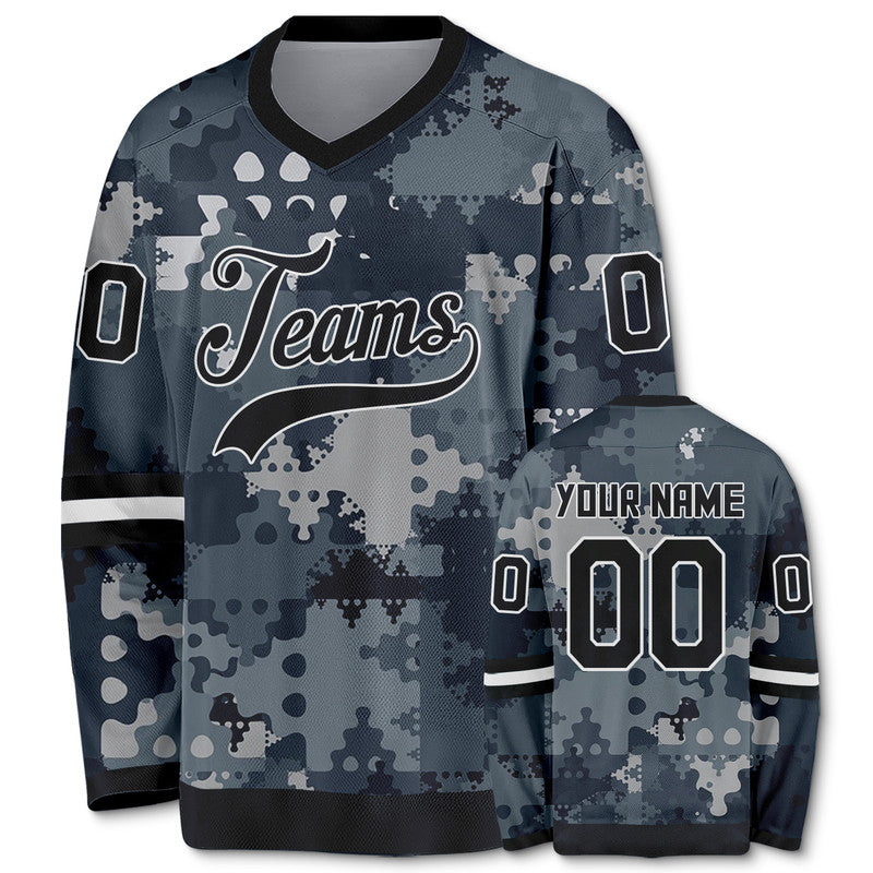 Custom Camo Black-White Puzzle Authentic Salute To Service Hockey Jersey