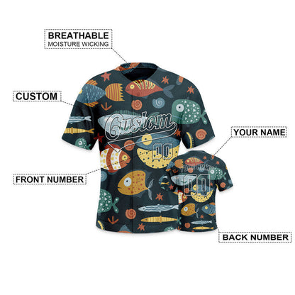 Custom Aqua 3D Pattern Design Fish And Peacock Authentic Baseball Jersey