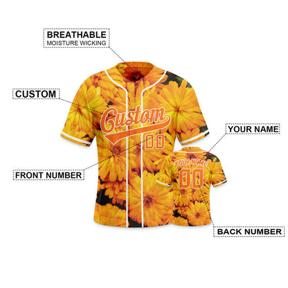 Custom Gold-White 3D Pattern Design Marigold Authentic Baseball Jersey