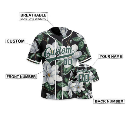 Custom Black White-Kelly Green 3D Pattern Design Jasmine Authentic Baseball Jersey