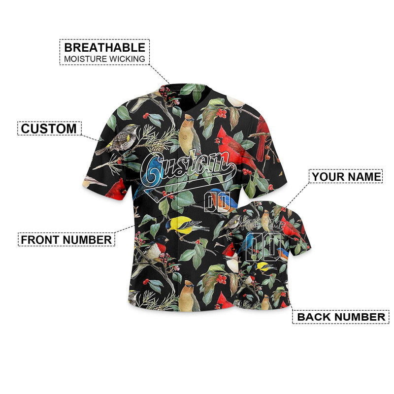 Custom Black Red-White 3D Pattern Design Bird And Peacock Authentic Baseball Jersey