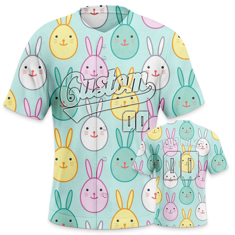 Custom Aqua Pink-White 3D Pattern Design Rabbit And Peacock Authentic Baseball Jersey