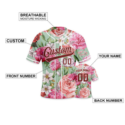 Custom Pink Crimson-White 3D Pattern Design Carnation Authentic Baseball Jersey