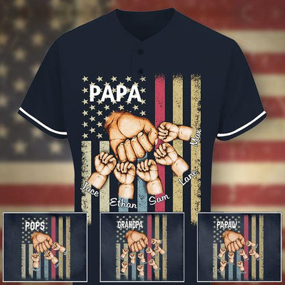 Papa Grandkids Hands Flag Custom Father's Day Gift Baseball Jersey Navy - Fans4Shop